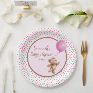 Roze Polka Dot Teddy Bear Baby shower Papier Bord