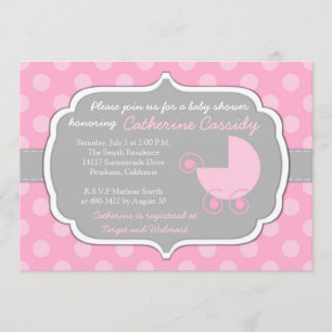 Roze Polka Dots Baby Girl Baby shower Uitnodiging