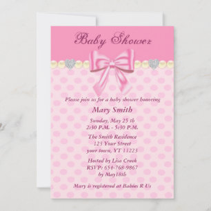 Roze Polka Dots Bow Baby shower Uitnodiging