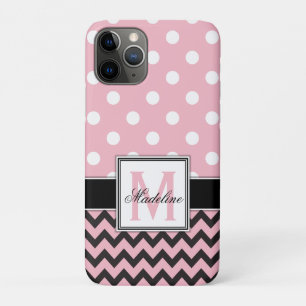 Roze Polka Dots en Chevron Monongram Mobiel iPhone 11 Pro Hoesje