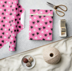 Roze Polka Dots Lace Hearts Cadeaupapier