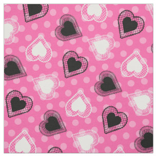Roze Polka Dots Lace Hearts Stof