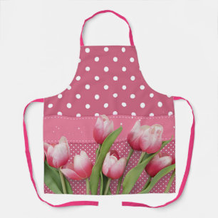 Roze Polka Dots met  Roze Tulpen, Schort