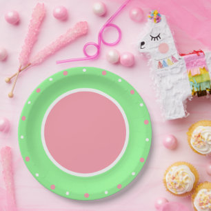 Roze Polka Dots Mint Groen Papieren Bordje