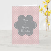 Roze Polka Dots Verjaardag Grijze Bloem Kaart (Gele Bloem)