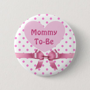 Roze Polka Dotted Mama om Baby shower Button te zi