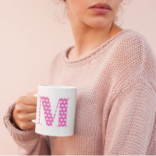 Roze Polka gestippeld Monogram Extra Grote Beker