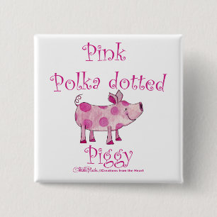 roze polka gestippeld varkensvlees vierkante button 5,1 cm