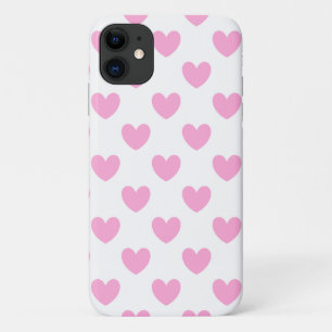 Roze polka-harten op wit iPhone 11 hoesje
