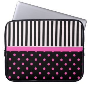 roze polka-punten en B&W-strips Laptop Sleeve