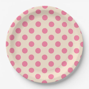 Roze polka-punten op crème papieren bordje