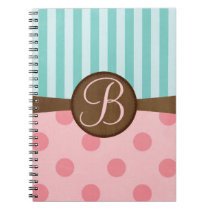 Roze polka stippen blauwgroen strepen   monogram notitieboek
