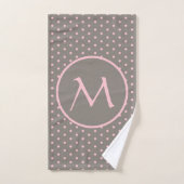 Roze polka-stippen, monogrammed grijs bad handdoek (Handdoek)