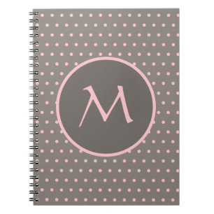 Roze polka-stippen, monogrammed grijs notitieboek