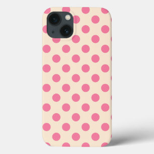 Roze polka-stippen op roomkleurige Hoesje-Mate iPh iPhone 13 Hoesje