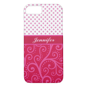 Roze polka-stippen, pezen, cirkels, gepersonalisee iPhone 8/7 hoesje