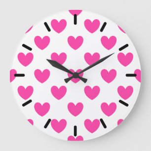 Roze polka van Fuchsia harten wit Grote Klok