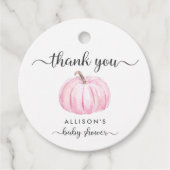Roze pomkin Baby Girl Shower Bedankjes Labels (Voorkant)