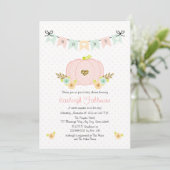 Roze pomkin Baby Girl Shower Invitations Kaart (Staand voorkant)