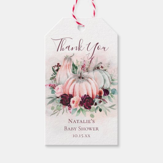 Roze pomkin Baby shower Dank u wel Cadeaulabel (Voorkant)