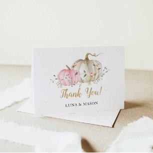Roze pomkin-Baby shower ingevuld Hartelijk dank Bedankkaart