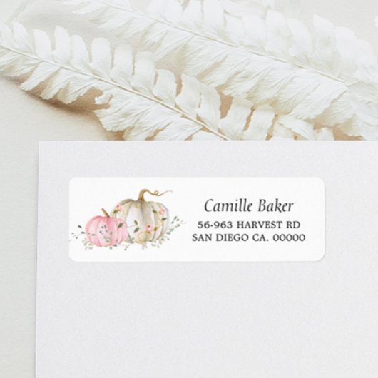 Roze pomkin Baby shower Return Address Label