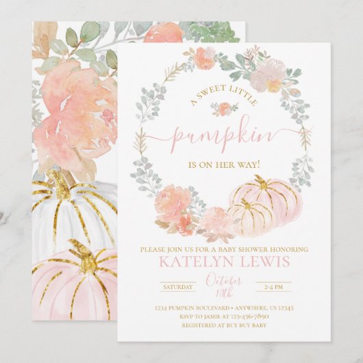 Roze pomkin Baby shower Uitnodiging (Voorkant / Achterkant)