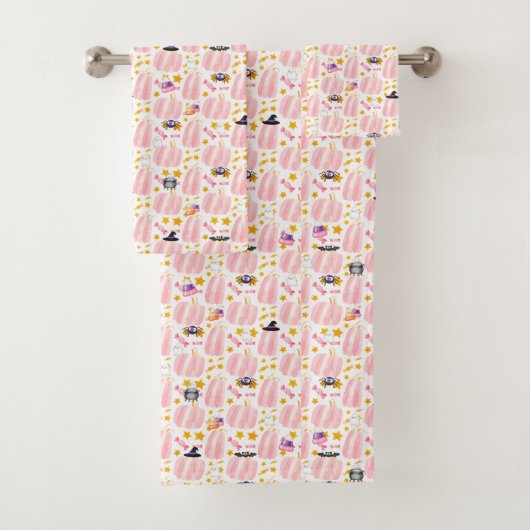 Roze pomkin Halloween Bad Handdoek (Insitu)