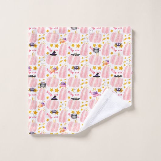 Roze pomkin Halloween Bad Handdoek (Wasdoekje)