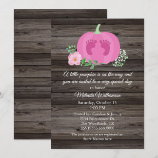 Roze pomkin Rustic Baby shower Uitnodiging