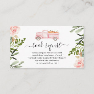 Roze pomkin Truck Baby shower Book Request Insert Informatiekaartje
