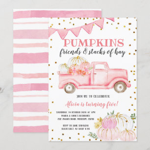Roze pomkin Truck Girl Birthday Invitation Kaart