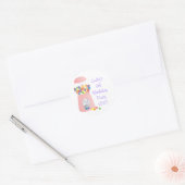 Roze pompelmachine ronde sticker (Envelop)