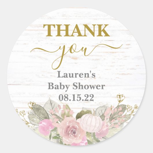 Roze Pompoen Baby shower Classic Ronde Sticker (Voorkant)