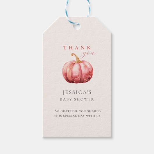 Roze Pompoen Baby shower Gift Label Cadeaulabel (Voorkant)