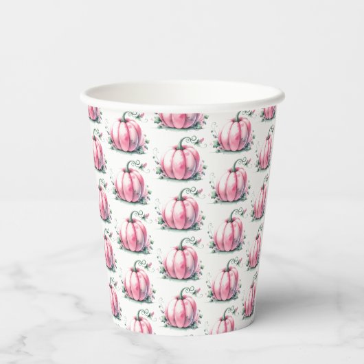 Roze Pompoen Baby shower Papier Cups Papieren Bekers (Achterkant)