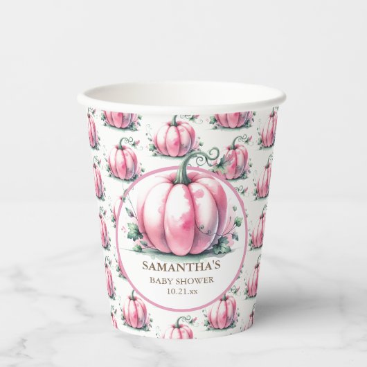 Roze Pompoen Baby shower Papier Cups Papieren Bekers (Voorkant)