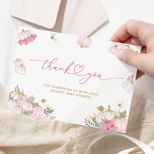 Roze Pompoen Bloemen Baby shower Dank u kaart