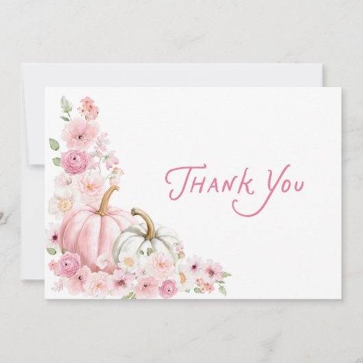 Roze Pompoen Bloemen Baby shower Dank u kaart (Voorkant)