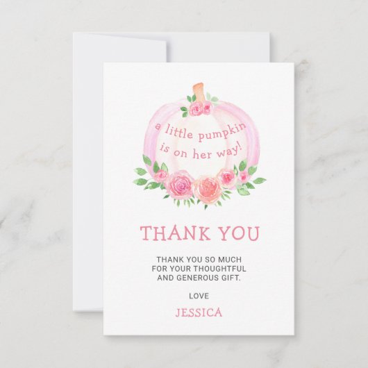 Roze Pompoen Bloemen Baby shower Dank u kaart (Voorkant)