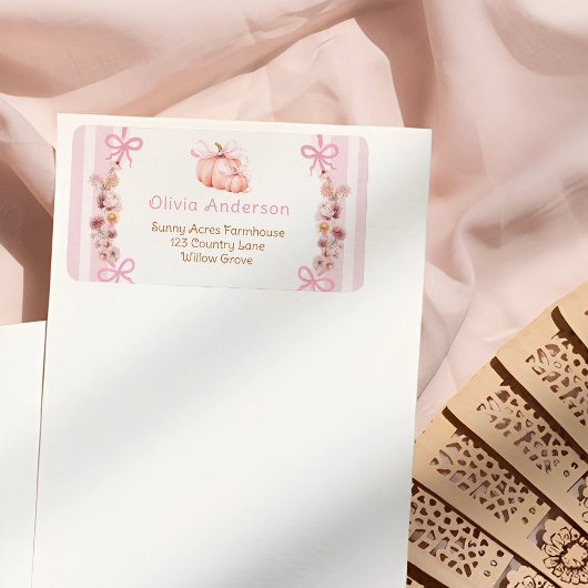 Roze Pompoen Bloemen Baby shower Retouradres Etiket