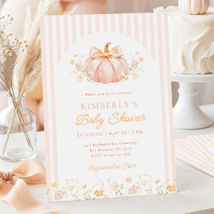 Roze Pompoen Bloemen Baby Shower Uitnodiging