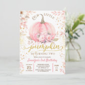 Roze Pompoen Bloemen Goud Glitter Meisje 2e Verjaa Kaart (Staand voorkant)