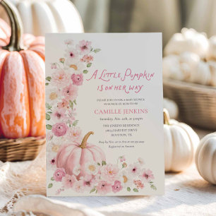 Roze Pompoen Bloemen Meisje Baby Shower Kaart
