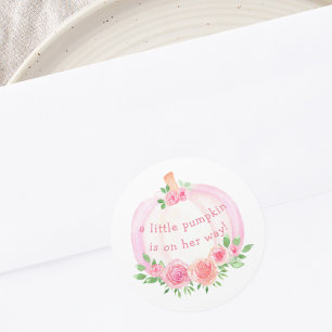 Roze Pompoen Bloemen Meisje Baby shower Ronde Sticker