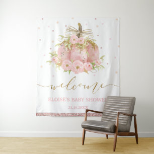 Roze Pompoen Bloemen Meisje Baby Shower Welkom Bor Wandkleed