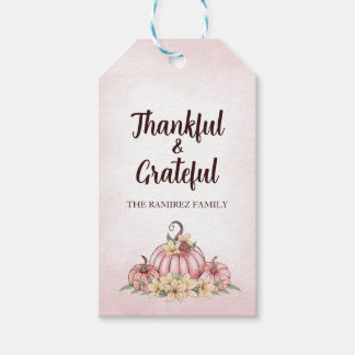 Roze Pompoen Bloemen Thanksgiving Cadeaulabel