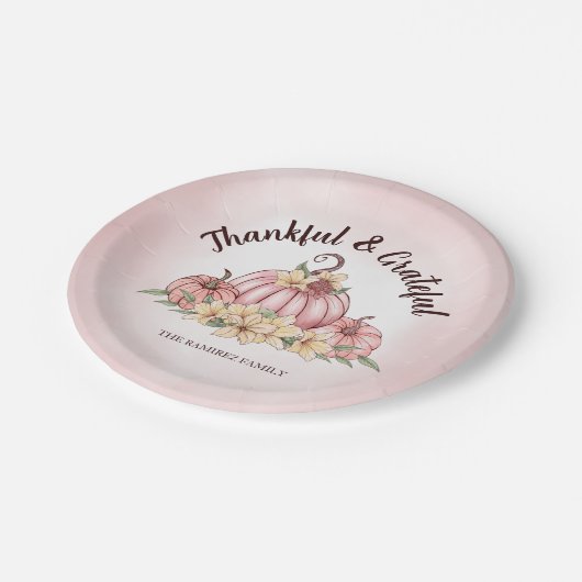 Roze Pompoen Bloemen Thanksgiving papier bord (Gekanteld)