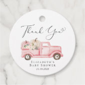 Roze Pompoen Bloemen Truck Baby shower Dank u Bedankjes Labels (Voorkant)