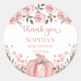 roze pompoen bloemenmeisje Baby shower dank u Ronde Sticker